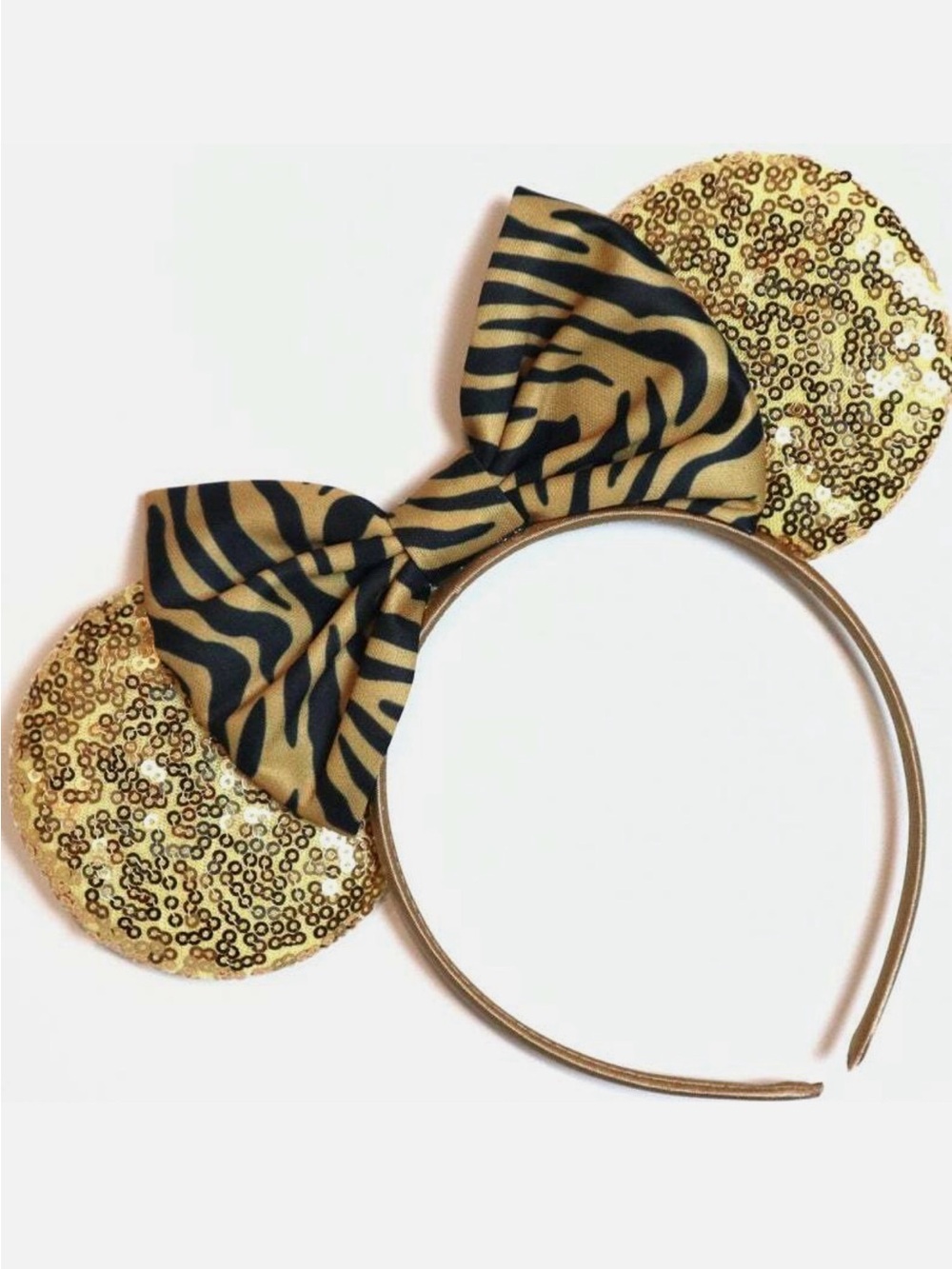 Minnie Mouse Sparkly Sequin Ear Headband - Gold & Red Bow